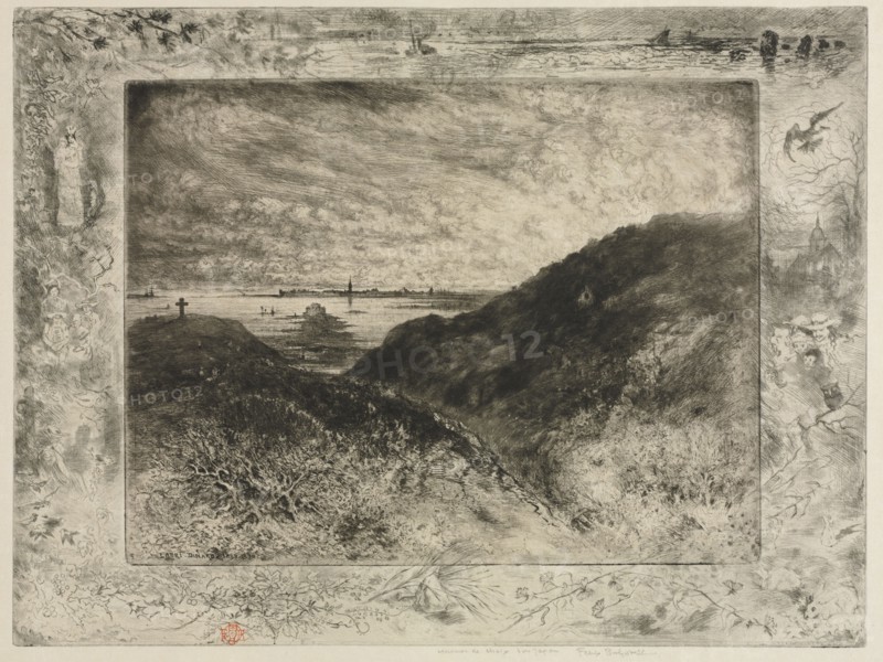 The Cliff: Bay of Saint-Malo, 1886-1890. Félix Hilaire Buhot (French, 1847-1898). Etching, drypoint, aquatint, and roulette; sheet: 39.4 x 55.4 cm (15 1/2 x 21 13/16 in.); platemark: 29.9 x 40 cm (11 3/4 x 15 3/4 in.)