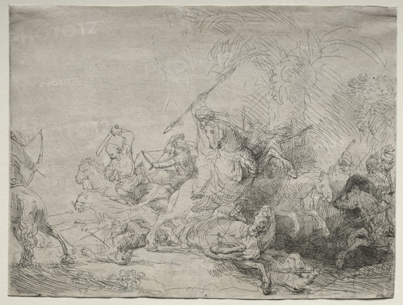 The Large Lion Hunt, 1641. Rembrandt van Rijn (Dutch, 1606-1669). Etching and drypoint; sheet: 22.5 x 29.9 cm (8 7/8 x 11 3/4 in.)
