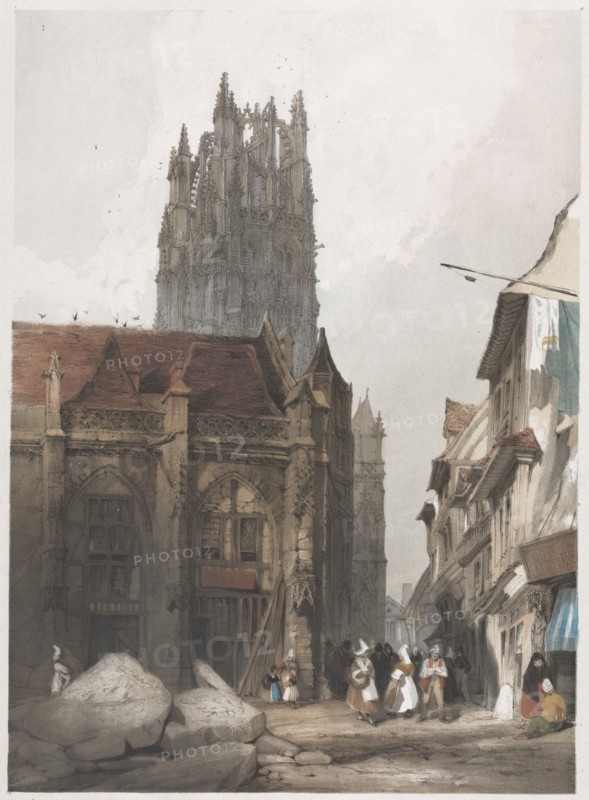 Picturesque Architecture in Paris, Ghent, Antwerp, Rouen:  St. Laurent, Rouen, France, 1839. Thomas Shotter Boys (British, 1803-1874). Lithograph