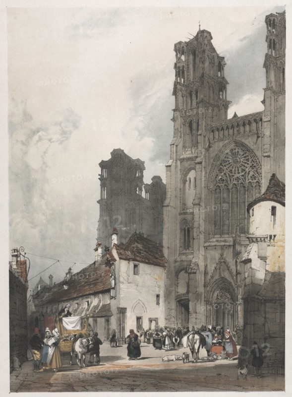 Picturesque Architecture in Paris, Ghent, Antwerp, Rouen:  Laon, France, 1839. Thomas Shotter Boys (British, 1803-1874). Lithograph