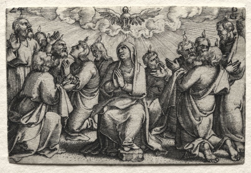 The Life of Jesus Christ:  The Descent of the Holy Ghost, c. 1534-35. Georg Pencz (German, c. 1500-1550). Engraving