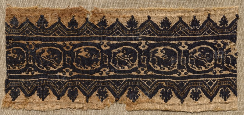 Fragment, Probably Part of a Clavus, 400s - 600s. Egypt, Byzantine period, 5th - 7th century. Tapestry; wool and linen; overall: 8.3 x 18.5 cm (3 1/4 x 7 5/16 in.)