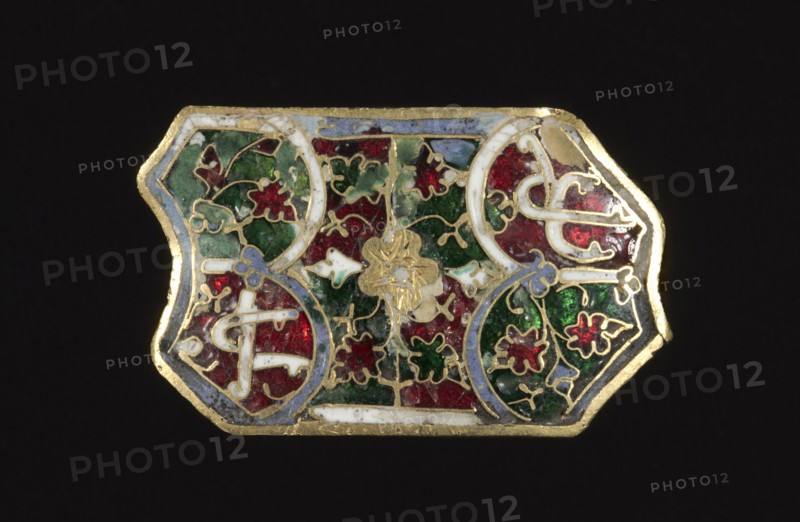 Plaque (Appliqué), 1300s. Spain (Hispano-Moresque), 14th century. Translucent enamel on gold; overall: 2 x 3 cm (13/16 x 1 3/16 in.)