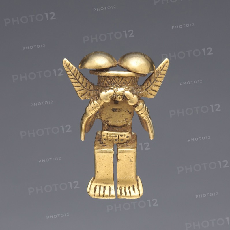 Animal-Headed Figure Pendant, 1-800. Colombia, Quimbaya or Yotoco style, 1st-8th century. Cast gold; overall: 5.5 x 3.9 x 1.9 cm (2 3/16 x 1 9/16 x 3/4 in.).
