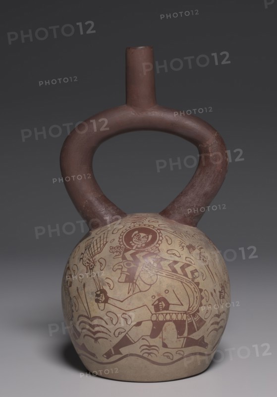 Vessel  with Running Figures, 450-550. Peru, North Coast, Moche style (50-800). Earthenware with colored slips; overall: 29 x 15.6 cm (11 7/16 x 6 1/8 in.).