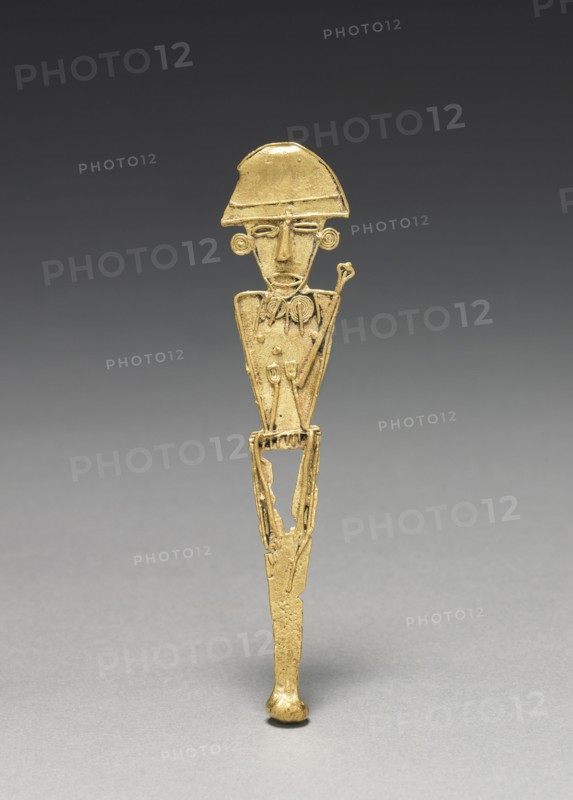 Tunjos (Votive Offering Figurine), c. 900-1550. Colombia, Muisca style, 10th-16th century. Cast gold; overall: 11.6 x 2.6 x 0.8 cm (4 9/16 x 1 x 5/16 in.).