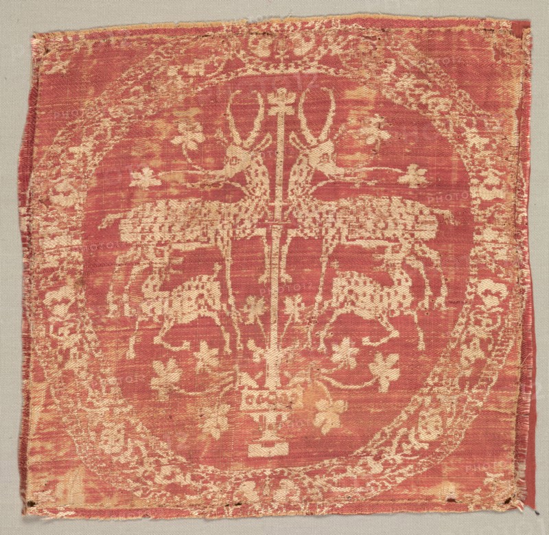 Square Ornament from a Tunic, 8th century. Egypt or Syria, Umayyad period, 8th century. Compound twill weave, silk; average: 23.5 x 24.2 cm (9 1/4 x 9 1/2 in.)