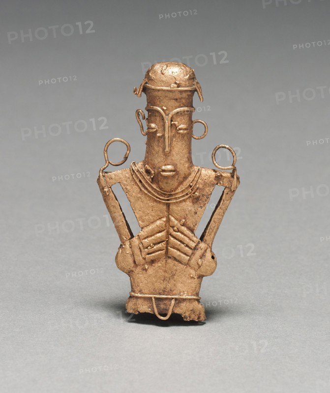Tunjos (Votive Offering Figurine), c. 900-1550. Colombia, Muisca style, 10th-16th century. Cast gold; overall: 5.6 x 3.1 x 0.9 cm (2 3/16 x 1 1/4 x 3/8 in.).