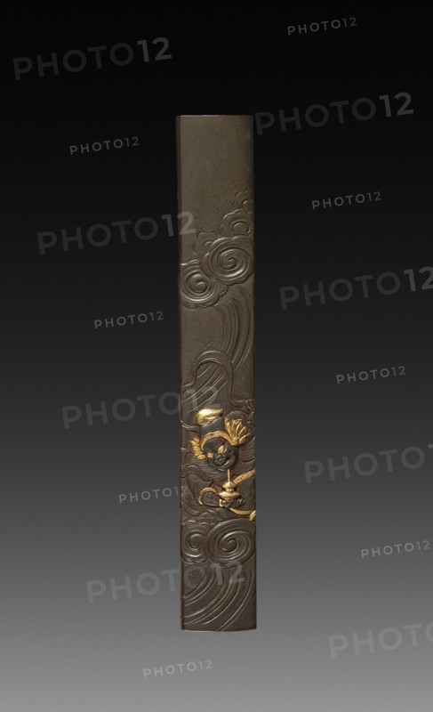 Knife Handle (Kozuka), c 1800s. Japan, 19th century. Inlaid bronze; overall: 1.4 cm (9/16 in.).