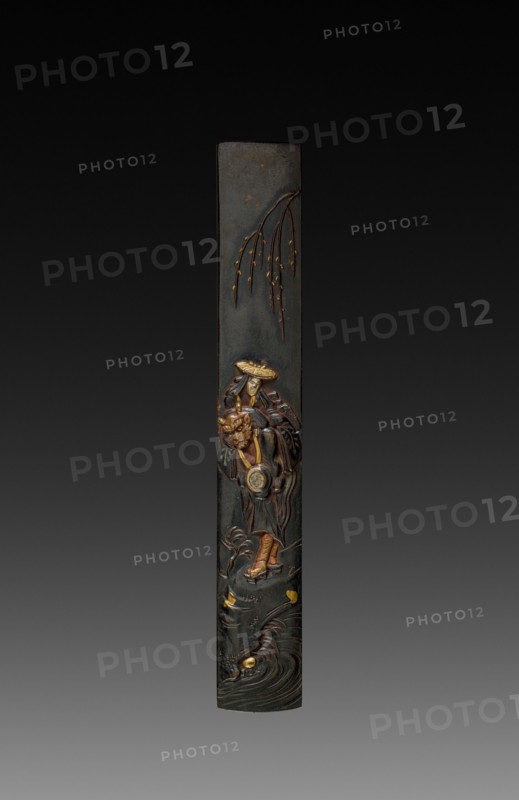 Knife Handle (Kozuka), c 1800s. Japan, 19th century. Inlaid bronze; overall: 1.4 cm (9/16 in.).