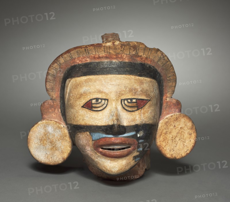 Head, 600-1100. Mexico, Classic Veracruz (Totonac or Tajin). Pottery; overall: 17 x 20 x 14.5 cm (6 11/16 x 7 7/8 x 5 11/16 in.).