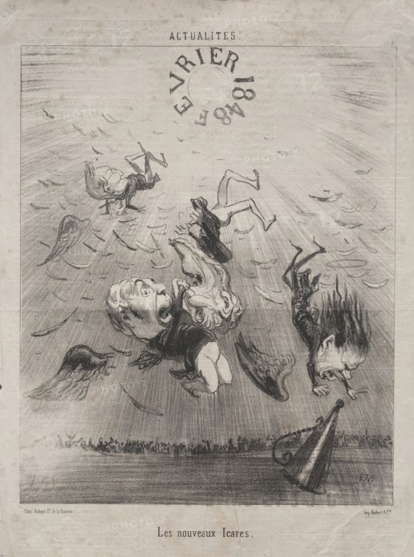 Published in le Charivari (7 June 1850): Actualities (No. 140): The new Icarus, 1850. Honoré Daumier (French, 1808-1879). Lithograph; sheet: 35.6 x 25.3 cm (14 x 9 15/16 in.); image: 26.4 x 21.5 cm (10 3/8 x 8 7/16 in.).