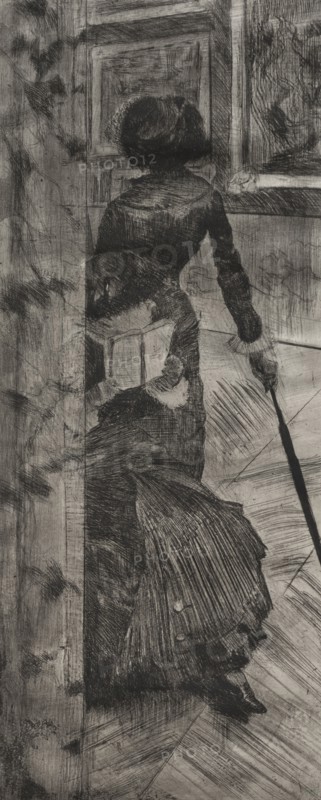 Mary Cassatt at the Louvre: The Paintings Gallery, 1879-1880. Edgar Degas (French, 1834-1917). Etching, softground etching, aquatint, and drypoint; sheet: 36.3 x 26.6 cm (14 5/16 x 10 1/2 in.); platemark: 30.2 x 12.6 cm (11 7/8 x 4 15/16 in.)