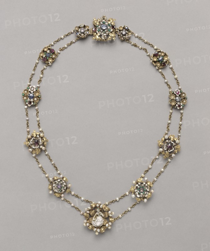 Twelve Medallions Mounted as a Necklace, c. 1400. France, Paris, late 14th-early 15th century. Enameled gold, precious stones, and pearls; some later additions with modern chain; diameter: 4.5 x 1.6 cm (1 3/4 x 5/8 in.); part 1: 70.9 cm (27 15/16 in.).