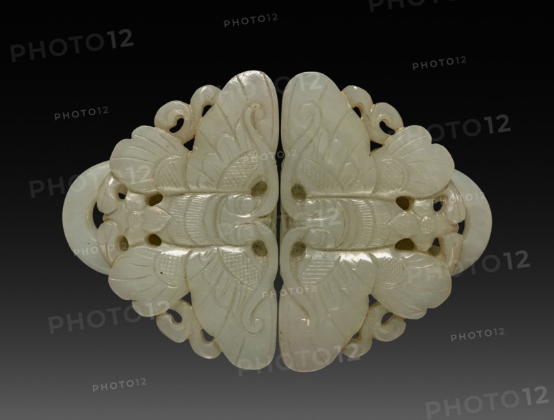 Butterfly Buckle, 1800s-1900s. China, 19th-20th century. White jade; part 1: 4.6 x 6.1 cm (1 13/16 x 2 3/8 in.); part 2: 4.6 x 6.1 cm (1 13/16 x 2 3/8 in.).