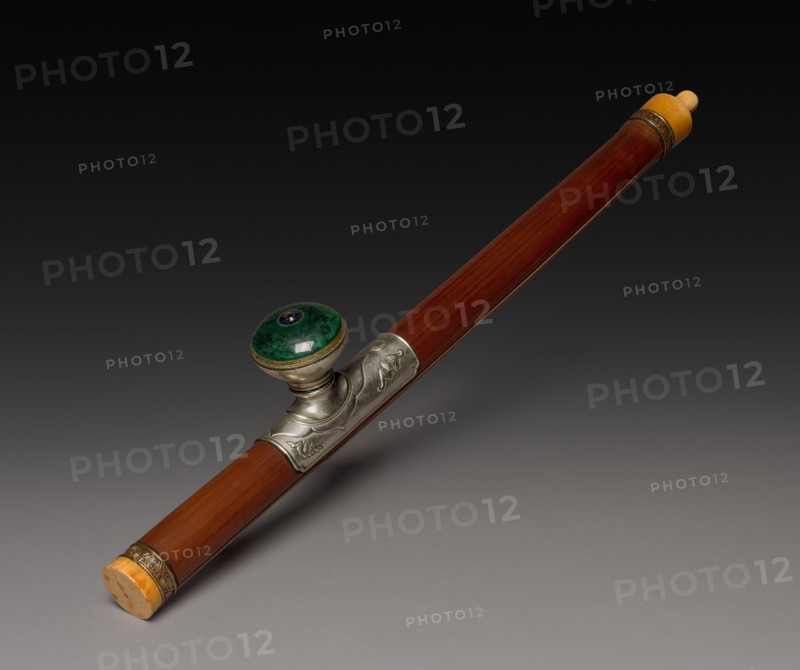 Opium Pipe, 19th century. China, 19th century. Wood with ivory and silver decoration; overall: 55 cm (21 5/8 in.).