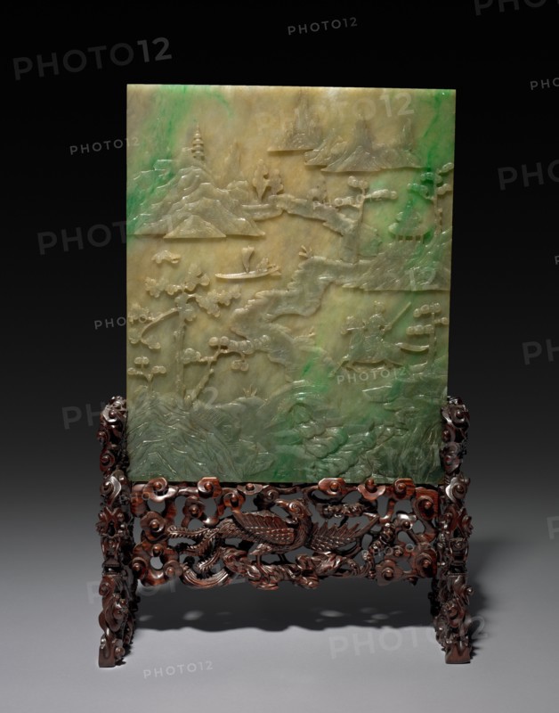 Table Screen with Stand, 1644-1912. China, Qing dynasty (1644-1911). Jade; overall: 29.8 x 24.4 cm (11 3/4 x 9 5/8 in.).