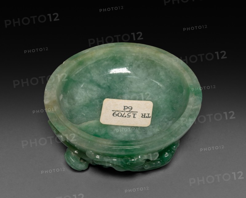 Three-Sectional Altar Group: Small Bowl with Carved Dragon, 1644-1912. China, Qing dynasty (1644-1911). Jade; overall: 7 x 6.7 cm (2 3/4 x 2 5/8 in.); with base: 10.8 cm (4 1/4 in.); bowl: 2 x 6.7 cm (13/16 x 2 5/8 in.).