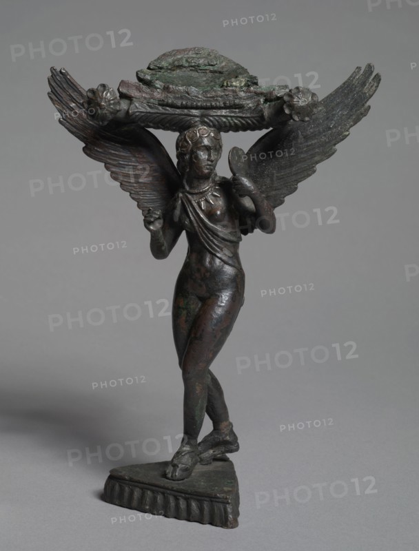 Patera Support: Lasa, 300-175 BC. Italy, Etruscan, 3rd or early 2nd Century BC. Bronze with silver inlays; overall: 21.6 cm (8 1/2 in.).