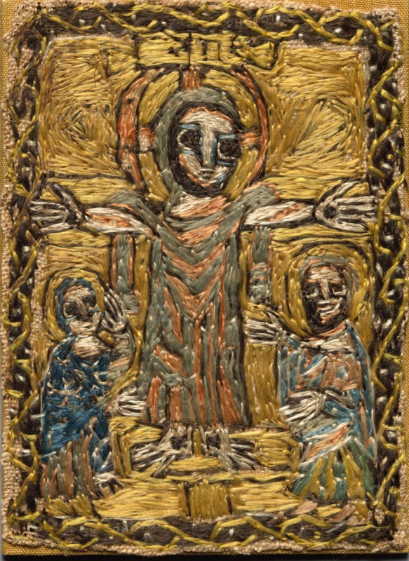Fragment of a Clavus, late 700s - early 800s. Egypt, late 8th - early 9th centuries (Abbasid period). Embroidery on tabby weave: silk and linen; overall: 10.2 x 7.4 cm (4 x 2 15/16 in.)