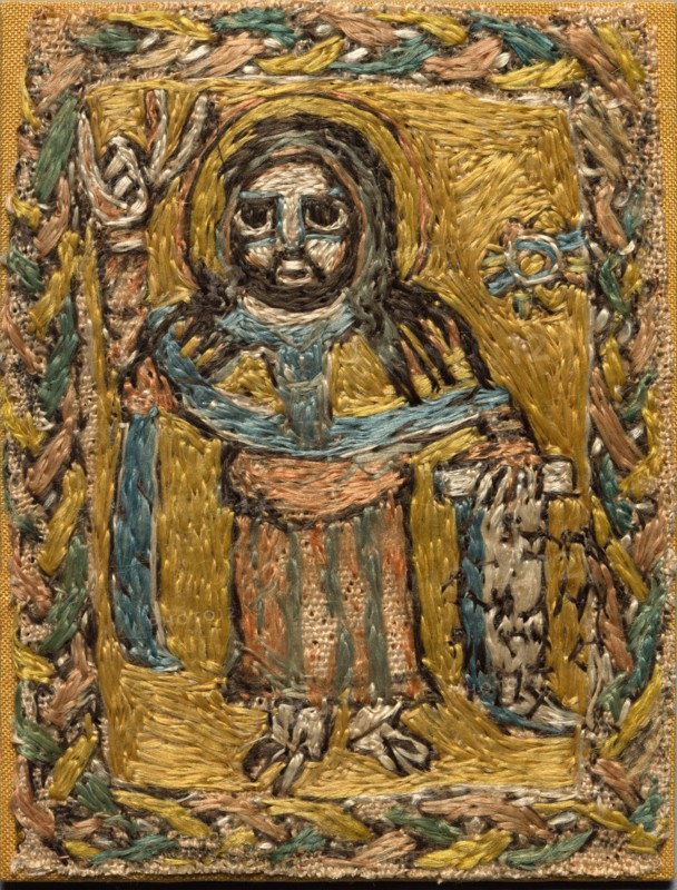 Fragment of a Clavus, late 700s - early 800s. Egypt, Abbasid period, late 8th - early 9th centuries. Embroidery on tabby weave: silk and linen; overall: 10.2 x 7.4 cm (4 x 2 15/16 in.)