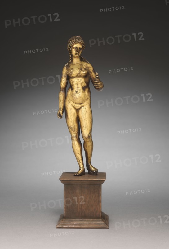 Venus with a Burning Urn, c. 1500-1520. Northern Italy, 16th century. Gilt bronze; overall: 19.6 x 6.3 x 4 cm (7 11/16 x 2 1/2 x 1 9/16 in.); with base: 28.6 x 7 x 7 cm (11 1/4 x 2 3/4 x 2 3/4 in.).