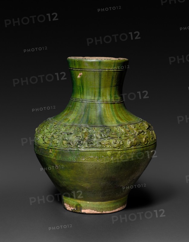 Large Jar, 206 BC - AD 220. China, Han dynasty (202 BC-AD 220). Earthenware with impressed and molded decoration; diameter: 35.6 cm (14 in.); overall: 44.5 cm (17 1/2 in.).