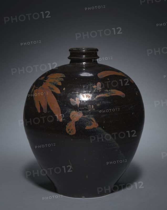 Jar, 1100s-1200s. Northern China, Jin dynasty (1115-1234). Glazed stoneware with black slip and iron-brown painted decoration; overall: 30.2 cm (11 7/8 in.).