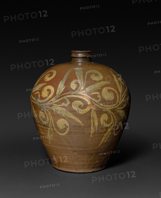 Jar:  Northern Brown Ware, Yuan dynasty (1271-1368). China, Yuan dynasty (1271-1368). Glazed buff stoneware with underglaze slip application; overall: 35.9 cm (14 1/8 in.).