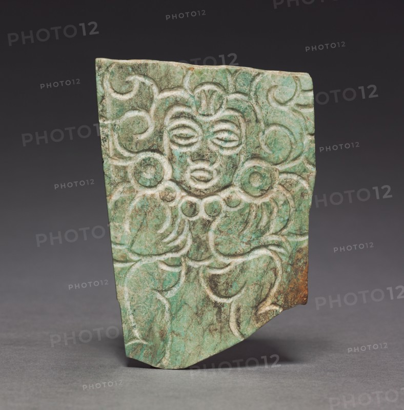 Pendant Plaque, c. 700-1000. Central Mexico, Xochicalco Style, 8th-10th Century. Greenstone; overall: 9.5 x 6.7 cm (3 3/4 x 2 5/8 in.).