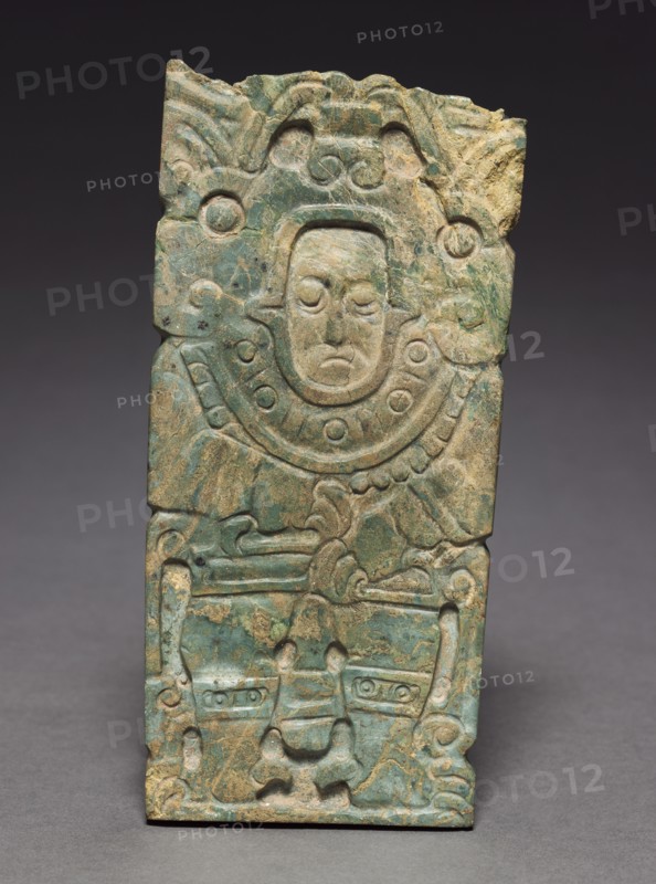 Pendant Plaque, c. 500-700. Mexico, Oaxaca, Zapotec, 6th-8th Century. Jade; overall: 15.1 x 7.3 x 0.7 cm (5 15/16 x 2 7/8 x 1/4 in.).