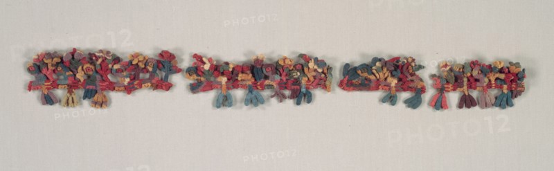 Border Fragment with Birds and Flowers, 100 BC-700. Peru, South Coast, Nasca style (100 BC-AD 700). Camelid fiber, cross-knit looping (reversible); overall: 5.8 x 14 cm (2 5/16 x 5 1/2 in.).
