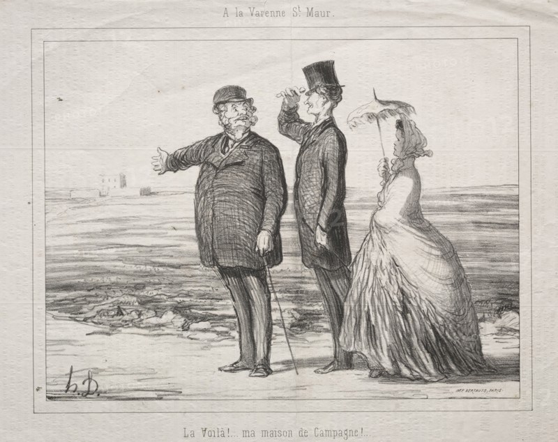 published in Le Boulevard (no du 11 mai 1862): At Varenne-Saint-Maur: Behold! Here it is, my house in the country!, 1862. Honoré Daumier (French, 1808-1879). Lithograph; sheet: 30.3 x 43.1 cm (11 15/16 x 16 15/16 in.); image: 21 x 27.6 cm (8 1/4 x 10 7/8 in.)