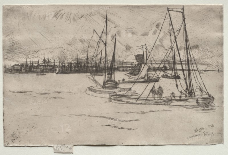 Amsterdam from the Tolhuis, 1863. James McNeill Whistler (American, 1834-1903). Etching and drypoint