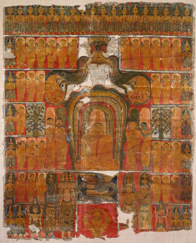 Blessed Lord Buddha, 1700s. Ceylon, Kandy, 18th century. Ink and color on paper; overall: 57.8 x 48.3 cm (22 3/4 x 19 in.).