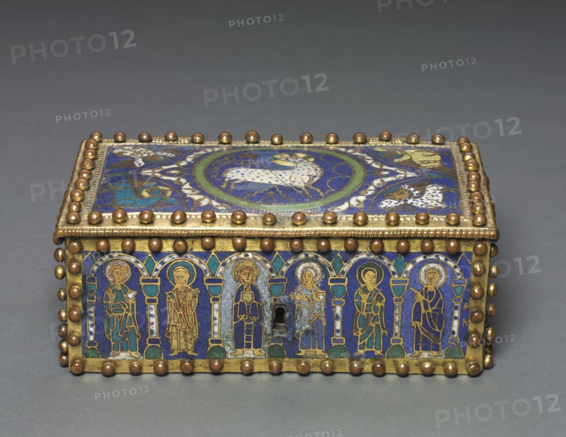 Casket, 1100-1150?. Northern Germany?, Romanesque period, 12th century. Gilded copper, champlevé enamel, wood core (modern); overall: 9.3 x 23.4 x 13.5 cm (3 11/16 x 9 3/16 x 5 5/16 in.).