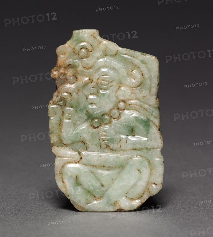 Pendant with Scribe Figure, c. 700-1000. Mexico, Mixtec?, 8th-11th Century. Jade; overall: 7.3 x 4.5 x 0.5 cm (2 7/8 x 1 3/4 x 3/16 in.).
