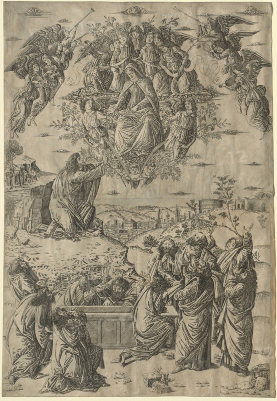 The Assumption of the Virgin, c. 1495. Francesco Rosselli (Italian, 1448-before 1513). Engraving printed on two sheets from two plates