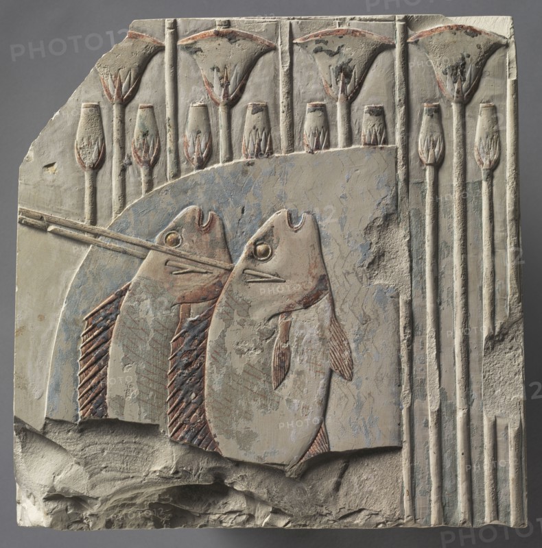 Spearing Fish, c. 667-647 BC. Egypt, Thebes, Late Period, late Dynasty 25 to early Dynasty 26. Limestone; overall: 26.4 x 25.8 cm (10 3/8 x 10 3/16 in.).