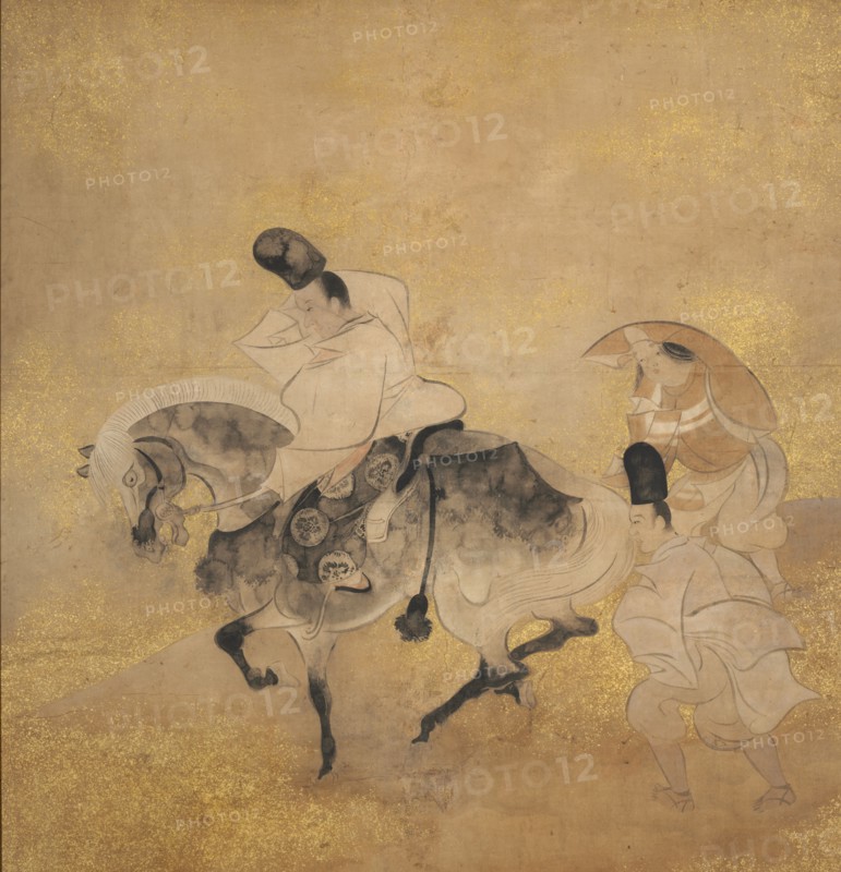 Crossing at Sano (Sano no watari), c. 1600-1640. School of Tawaraya Sotatsu (Japanese, died c. 1640). Hanging scroll mounted as a single panel screen, ink, color, and gold on paper; overall: 161.7 x 139.2 x 46.3 cm (63 11/16 x 54 13/16 x 18 1/4 in.); diameter of base: 46.3 cm (18 1/4 in.); painting only: 125.9 x 121.4 cm (49 9/16 x 47 13/16 in.); with frame: 151.9 x 130.1 x 3.2 cm (59 13/16 x 51 1/4 x 1 1/4 in.).