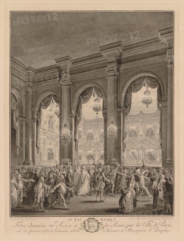 Le bal masqué donné à l'Hôtel de Ville, le 23 janvier 1782. Jean-Michel the Younger Moreau (French, 1741-1814). Engraving