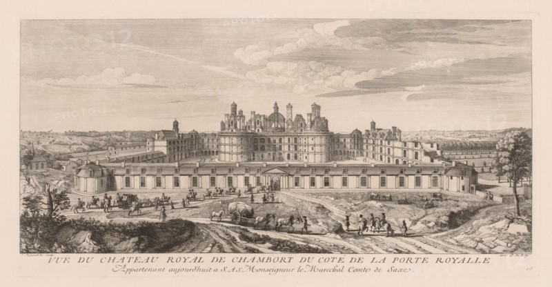 Vue du Château royal de Chambord, du côte de la Porte royale. Jacques Rigaud (French, 1681-1754). Engraving