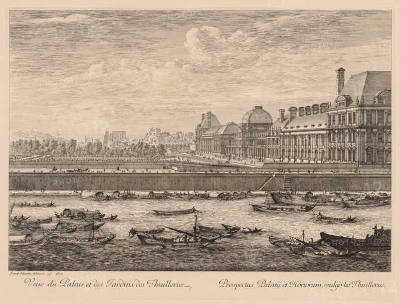 Vue du palais et des jardins des Tuileries, du côté du quai, 1670. Israël Silvestre (French, 1621-1691). Engraving
