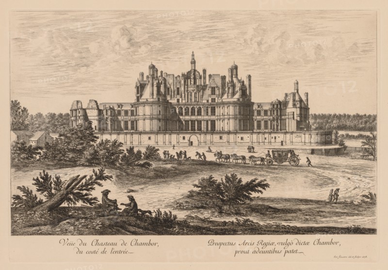 Vue du Château de Chambord, du côté de l'entrée, 1678. Israël Silvestre (French, 1621-1691). Engraving