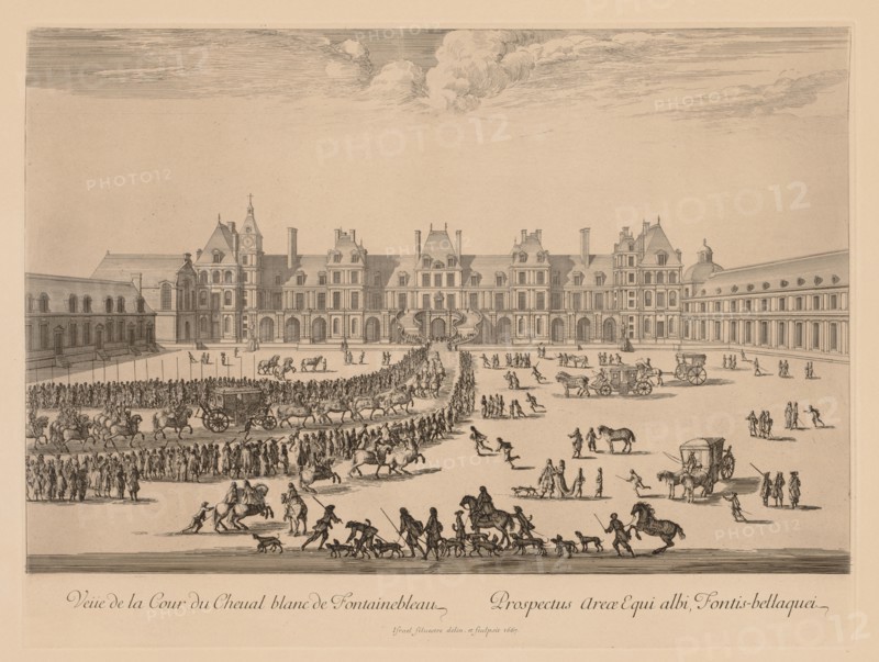 Vue de la Cour du Cheval-Blanc de Fontainebleau, 1667. Israël Silvestre (French, 1621-1691). Engraving