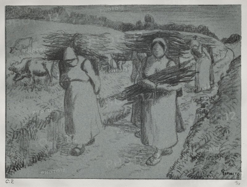 Peasants Carrying Fagots, c. 1896. Camille Pissarro (French, 1830-1903). Lithograph