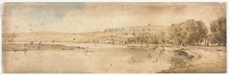 A Selection of Twenty of the Most Picturesque Views in Paris:  View of Bell Vue and Pont de Sêve taken from the Terrace near Pont de St. Cloud, 1802. Thomas Girtin (British, 1775-1802). Soft-ground etching with bistre wash