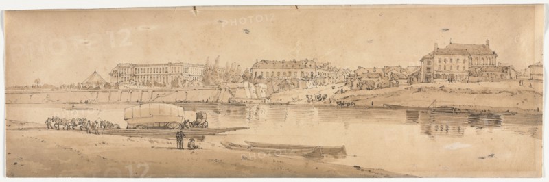 A Selection of Twenty of the Most Picturesque Views in Paris:  View of the Palace and Village of Choisi on the Banks of the Seine, 1802. Thomas Girtin (British, 1775-1802). Soft-ground etching with bistre wash