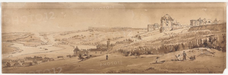 A Selection of Twenty of the Most Picturesque Views in Paris:  View from Palace Terrace at St. Germain-en-Laye,  the Aqueduct of Marli seen in the Distance, 1802. Thomas Girtin (British, 1775-1802). Soft-ground etching with bistre wash