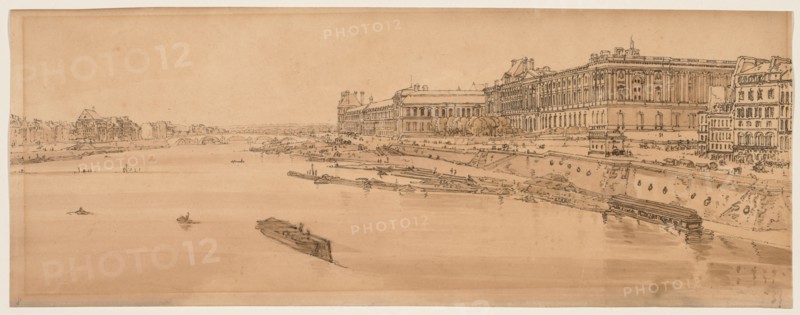 A Selection of Twenty of the Most Picturesque Views in Paris:  View of the Louvre and Bridge of the Tuilleries taken from Pont Neuf, 1802. Thomas Girtin (British, 1775-1802). Soft-ground etching with bistre wash